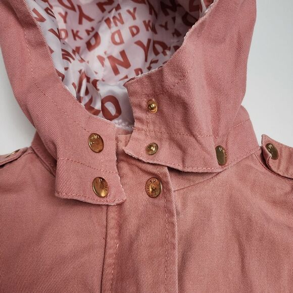 Girls DKNY Vintage Salmon Pink Fashion Zippered & Button Up Hooded Coat Size 6 - Picture 8 of 16